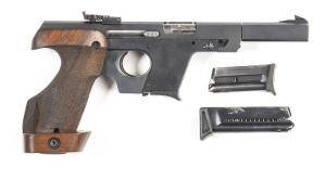 CARL WALTHER GSP S/A TARGET PISTOL: 22LR; 5 shot mag; 114mm (4½") barrel; g. bore; standard sights & fittings; WALTHER within a banner & GSP 22LR to lhs of barrel near the muzzle & CARL WALTHER WAFFENFABRIK ULM.DO; vg profiles & clear markings; pistol ret