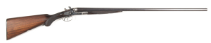 CASED BONEHILL SIDE LOCK HAMMER SxS SHOTGUN: 20G; N.E.; 30" barrels; 2¾" chambers; Nitro proofed; tight on the face; tapered machine cut rib marked C.G. BONEHILL MAKER BIRMINGHAM; g. bores; vg blue finish; top lever action with foliate engraved locks, act
