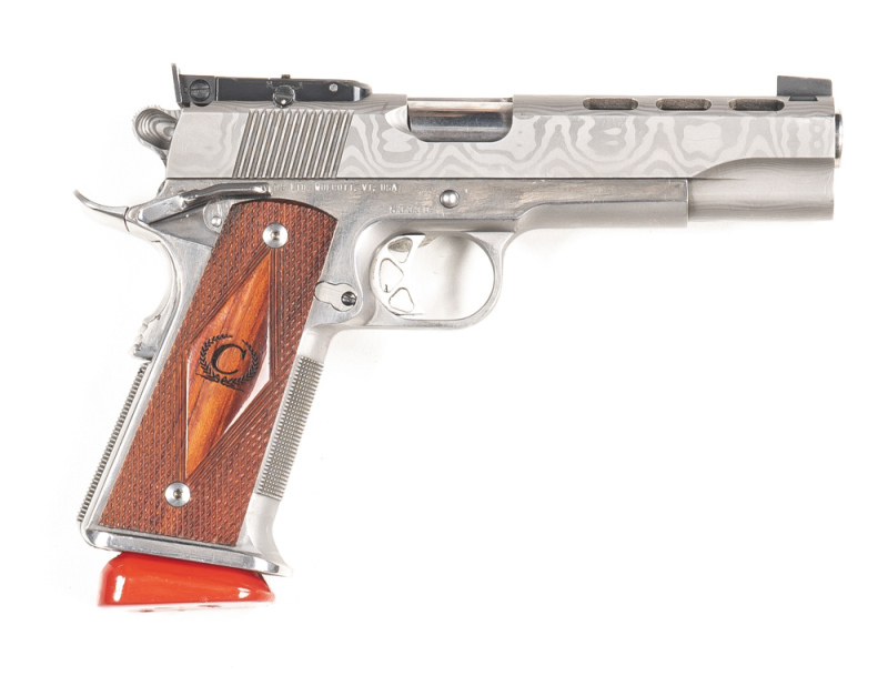 CASPIAN ARMS LTD GOVERNMENT MODEL S/A STAINLESS STEEL C/F PISTOL: 355 Cal; 10 shot mag; 127mm (5") barrel; vg bore; standard sights; by ARISTOCRAT CASPIAN USA address to rhs of frame; sharp profiles & clear markings; polished finish to frame; fitted with