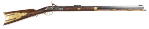 ITALIAN RANSON HAWKEN PERCUSSION HALF STOCKED RIFLE: 45 Cal; 29" octagonal barrel; g. bore; with a large Rocky Mountain type front sight & ladder type graduated rear sight; plain lock & hammer; g. profiles & clear barrel markings; retaining 85% original b