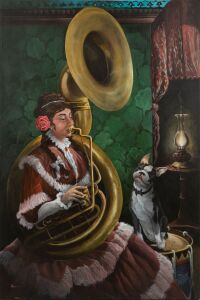 MARK PAYNE (1955 - ), Charlotte Plays The Sousaphone, acrylic on canvas, signed and titled verso, 153 x 102cm