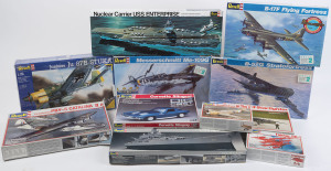 REVELL SCALE MODEL KITS: Boxed Selection including warships Nuclear Carrier USS Enterprise and U.S.S. New Jersey both 1/720 scale; aircraft with Junkers Ju 87B Stuka and Messerschmitt Me-109G both 1/32 scale, B-52G Stratofortress 1/144 scale, PBY-5 Catali