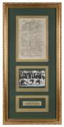 THE AUSTRALIAN TEAM IN ENGLAND - 1909 An attractive display comprising a real-photo postcard portrait of the team with printed title and team list, signed by all the Test team players, an original silk scorecard for the Fifth Test at the Oval (recording B