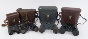 Four pairs of vintage binoculars in original cases including CARL ZEISS, early to mid 20th century