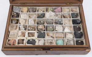 MINERAL SPECIMENS housed in a timber display box, ​the box 39cm wide