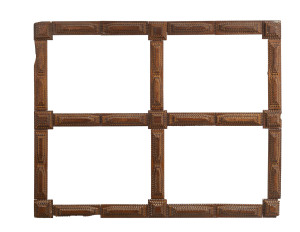 A tramp art four-sectional picture frame, cigar box cedar, circa 1890s, 65cm x 83cm