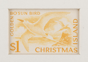 CHRISTMAS ISLAND: 1963 (SG.11-20) 2c to $1 Pictorials complete set of Die Proofs presented within individual recessed presentation cards (82x100mm), boxed 'RBA/NOTE PRINTING/BRANCH handstamps on reverse, dated between "7.2.64" & "12.2.64" and numbered "3" (5c & 50c) or "7" (all other values), few minor blemishes/stains, fine overall. These are the first examples we can recall being offered to the market. Ex N.H. Cooke, Christmas Island Phosphate Commissioner 1960-66. (10 items)