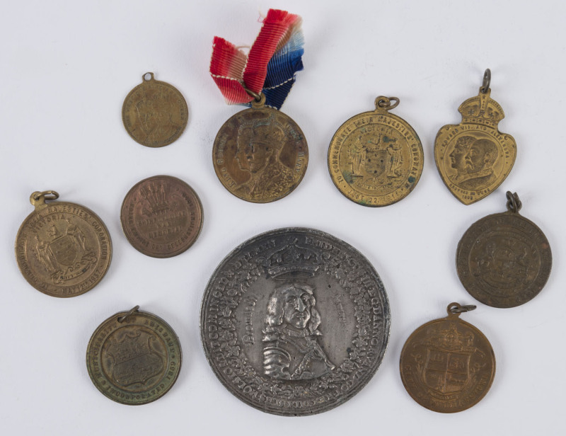 Medallions & Badges: AUSTRALIA: Royalty commemoration medallions comprising 1897 Municipality of Brisbane for "Victoria's 60th Year of Reign", 1902 Stokes KEVII & Alexandra Coronation Medal (verso 'Presented By Sir Samuel Gillott, Mayor of Melbourne'), 19