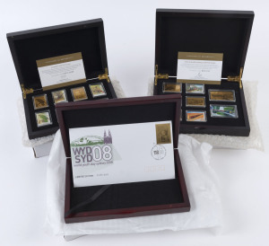 AUSTRALIA: Decimal Issues: AUSTRALIA POST LIMITED EDITIONS: 2008 World Youth Day 50c Pope gold-foil stamp FDC, limited edition '118' of '500' in presentation box; also 2009 Songbirds gold-foil stamps limited edition '147' of 1000 and 2010 Great Australian Railways gold-foil stamps limited edition '561' of 750, both in display boxes with CofAs. (3 items)