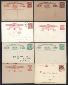 AUSTRALIA: Postal Cards: 1911-30s KGV selection including unused 1911 1d Full-Face Design 1d & 1913-15 1d Kangaroo Die I, 1915-16 KGV 1d Red Sideface used, 1918-19 'THREE/HALFPENCE' on 1d unused, 1920-22 1½d Red-Brown with "Flaw to left of right-hand value tablet" unused, 1923 1½d Emerald-Green unused & used,
