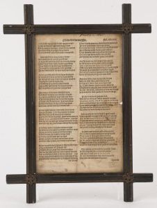 "Of the Blacke Knyght" 1546 English verse printed on both sides, framed & glazed, ​42 x 31cm overall