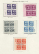 UNITED STATES OF AMERICA: 1938-1950 mint blocks of 4 in Minkus 'Plate Block Album' with 1938 Prexies &frac12;c to 16c (plus 17c to 50c in non-plate blocks), 1943-44 Overrun Countries with 'country name' marginal inscriptions complete, 1944-50 issues complete in - 2