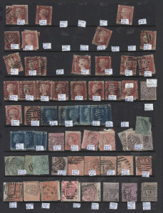 GREAT BRITAIN: 1850s-early 2000s ex-dealer's used stock (no imperfs) in two volumes with plenty of better items including range of 1d Red plates incl. Pl.219, ½d Bantams (7), 2d Blues (13), good range of Surface Printed, some duplicated, incl. 1867-70 9d 