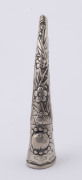 Five antique Chinese silver fingernail guards, Qing Dynasty, 19th century, the largest 8.5cm long, 38 grams total - 2