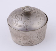 Two Chinese silver lidded pots with flower finials, 20th century, (2 items), the larger 5cm high, 95 grams total - 2