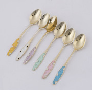 A boxed set of six Danish silver and enamel teaspoons, mid 20th century, stamped "FRIGAST, STERLING, DENMARK", ​ - 4