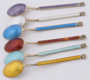 A set of six Danish silver and enamel teaspoons in original box, by A. Michelsen, circa 1940s - 5