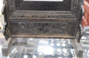 WANG YOUTANG (active 1890-1907), Chinese porcelain table screen in carved wooden stand. The panel decorated with mountain landscape and poem with artist square cartouche in iron red, late Qing Dynasty, 78cm high, 51cm wide, 24cm deep. Note: Illustrated i - 6