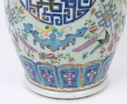 A large and impressive Chinese Canton porcelain vase decorated with butterflies, birds, bats, kui dragon panels and the eight treasures, on celadon ground, Qing Dynasty circa 1870, A/F, ​62.5cm high - 13