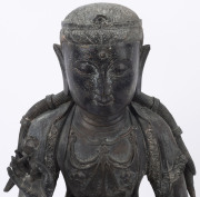 A Tibetan bronze seated Amitayus statue on a double lotus base, holding a cup in his left hand and a lotus in his right, Kangxi period, Qing Dynasty, early 18th century, six character Tang style mark to back, ​38cm high - 2