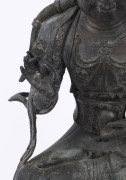 A Tibetan bronze seated Amitayus statue on a double lotus base, holding a cup in his left hand and a lotus in his right, Kangxi period, Qing Dynasty, early 18th century, six character Tang style mark to back, ​38cm high - 3