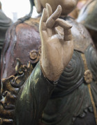 GUANYIN antique Chinese "Water Moon" seated statue, carved wood with polychrome finish and inset glass eyes, Ming Dynasty, Wan-Li period 16/17th century, 123cm high. PROVENANCE: The Judith Heaven an the late Barrie Heaven collection, South Australia. - 3