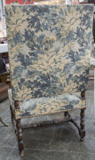 A pair of antique French carved walnut armchairs upholstered with blue floral tapestry, 19th century, 66cm across the arms - 2