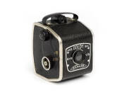 GOLDSTEIN (France): Goldy Meta Box, c1949, vertically-styled aluminium box camera with tapered front.