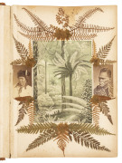 "NEW ZEALAND FERNS" by ERIC CRAIG, circa 1880. A stunning tome of 153 pressed New Zealand fern specimens attractively displayed and captioned. Title page includes Maori cartes-de-visite portraits and lithograph view "SCENE IN TIKITAPU BUSH NEAR OHINEMUTU" - 2