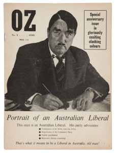 OZ MAGAZINE (Sydney): Eleven original complete editions, No.8 (April 1964), No.10 (June1964), No.27 (May1966) and No.28 (June 1966), No.29 (August 1966), No.31 (Dec.1966), No.32 (Jan.1967), No.35 (Jan.1968), No.36 (Feb.1968), No.37 (March 1968), No.40 (Se