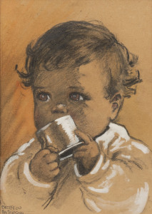 BETTY DEANS (Elizabeth) PATERSON (1894-1970) Untitled (baby with cup), watercolour and charcoal, circa 1930, signed lower left,