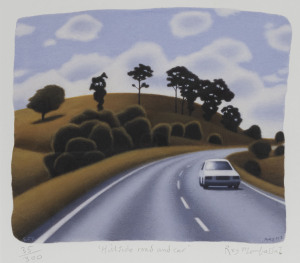 REG (Chris O'Doherty) MOMBASSA (b.1951), Hillside Road and Car, colour lithograph, editioned (35/300), titled and signed in lower margin,