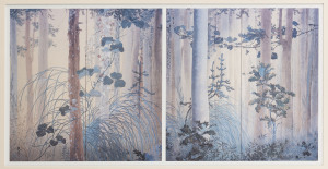 CHINESE SCHOOL, Forest scenes, printed diptych, 22.5 x 45.5cm. (overall).