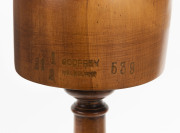 An antique huon pine and brass hat block, 19th century, stamped "GODFREY, MELBOURNE", 46cm high - 2