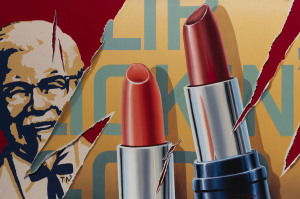 DREW GREGORY (1947- ), Lipsticks + Drumsticks, Lip Lickin Good, oil on canvas, signed and titled verso, 60 x 90cm