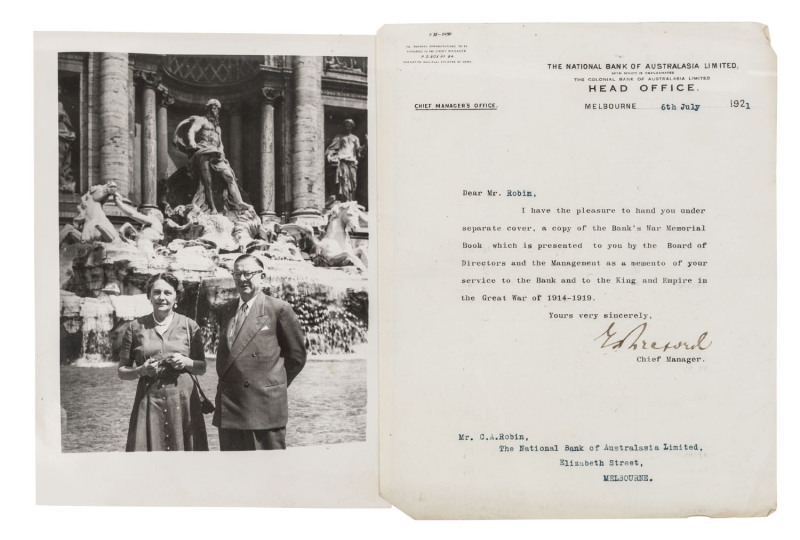 THE NATIONAL BANK OF AUSTRALASIA LIMITED. Record of War Service of Bank and Staff. 1914-1919. [Published Melbourne; Osboldstone & Co. Pty. Ltd.; 1921], First Edition; 4to; pp. 164; illustrated throughout including 19 full page war views and over 470 photo