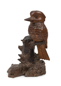 RUDOLF PRENZEL carved timber kookaburra statue, incised on the base "RUDOLF PRENZEL, 1935", rare, 26cm high