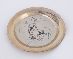 CLIFTON PUGH, Dingos, sterling silver plate, 1979, 20cm diameter,