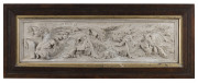 An Australian plaster relief frieze in oak frame with original gilt slip, ​33 x 83cm overall