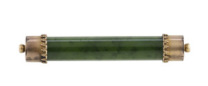 An antique 9ct gold and New Zealand greenstone bar brooch, 19th century, 6cm wide