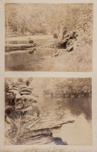 SYDNEY & NEW SOUTH WALES: A collection of albumen prints laid down on contemporary, thick card leaves, rebound into a modern cloth & leather bound volume, overall 29.5 x 40cm. The images, circa 1888, include the Entrance Gates to the Domain, Centennial Pa