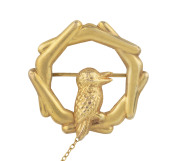 SIMONSEN Australian 9ct gold kookaburra brooch, stamped "9" flanked by pictorial marks, ​3cm wide, 2.3 grams