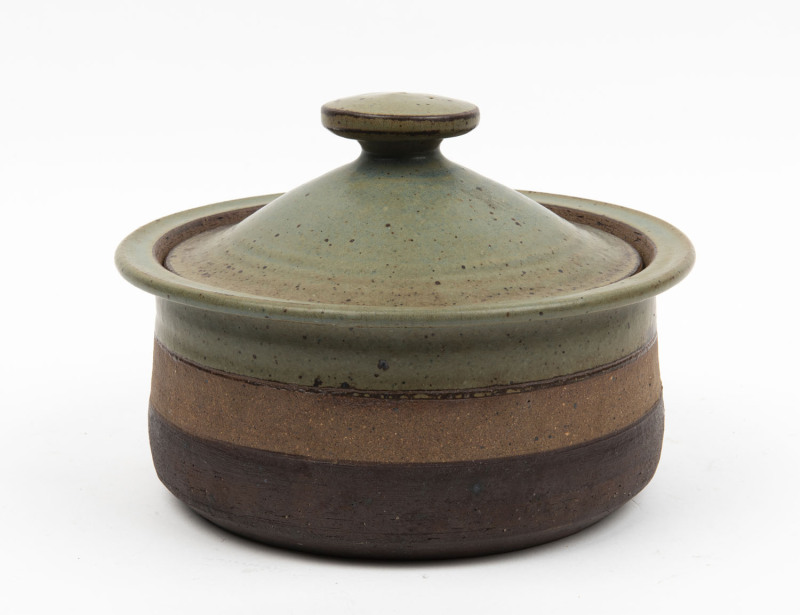 GUS McLAREN studio pottery lidded bowl, signed "Gus McLaren", 15cm high, 23cm diameter