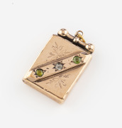 ROBERT ROBERTSON of Melbourne 9ct rose gold pendant locket set with tourmaline and diamond, late 19th century, 3cm high