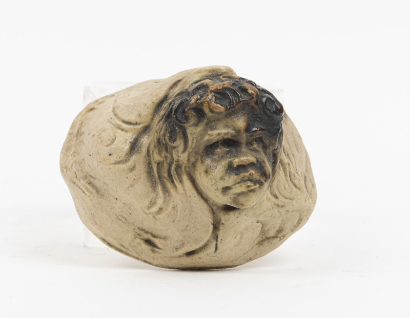 WILLIAM RICKETTS pottery face plaque bust, incised "Wm. Ricketts", 5cm high, 8cm wide
