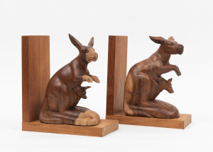 A pair of carved wooden kangaroo bookends, mid to late 20th century, 21cm high