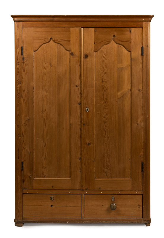 A Colonial two door wardrobe, Baltic and kauri pine, Barossa Valley, South Australian origin, circa 1865, 196cm high, 135cm wide, 53cm deep