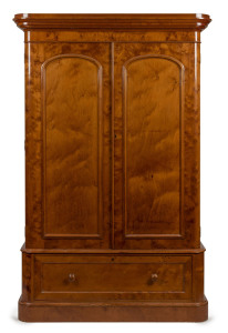 A Colonial Australian two door wardrobe with blanket drawer, birdseye huon pine, 19th century, 215cm high, 43cm wide, 60cm deep