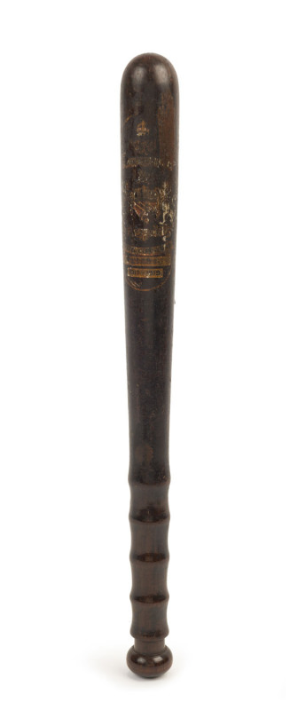 A TRUNCHEON, lignum vitae transfer printed special constable's, dated 1917-1919, ​40cm long,
