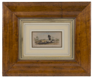 EDWARD GILKS (1822-86), At Kew near Melbourne, watercolours on paper laid down on card, titled in pencil lower right, signed in pencil in margin at lower left and titled in margin "Rambles round Melbourne", in attractive burr walnut veneer frame, circa 18